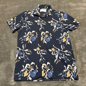 Selected Homme Mens Navy Blue Floral Short Sleeve Button Down Shirt Small